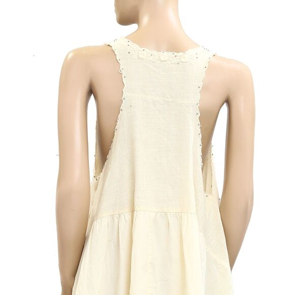 Free People Sunset Treasure Tunic Top Embroidered Beaded Lace Cotton L 280461 - Picture 8 of 9